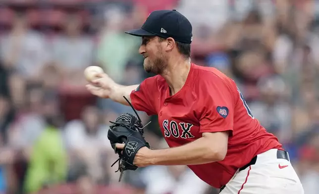 Boston Red Sox starting pitcher Cooper Criswell throws against the Kansas City Royals during the first inning of a baseball game, Friday, July 12, 2024, in Boston. (AP Photo/Michael Dwyer)