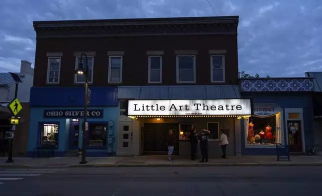 The Littel Art Theatre is seen after the 7 p.m. showing of Raising Arizona on Thursday, May 16, 2024, in Yellow Springs, Ohio. When the Little Art Theatre set out to land a $100,000 grant to fund a stylish new marquee, the cozy arthouse theater had some talented help. Oscar-winning documentarian Steve Bognar lives in Yellow Springs, the bohemian Ohio town where the theater's a downtown fixture. (AP Photo/Carolyn Kaster)