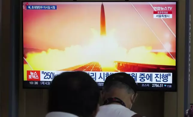 A TV screen shows a file image of North Korea's missile launch during a news program at Seoul Railway Station in Seoul, South Korea, Tuesday, July 2, 2024. North Korea said Tuesday it had test-fired a new tactical ballistic missile capable of carrying a huge warhead, as the country is pushing to modernize its weapons arsenal to cope with what it calls U.S.-led threats. (AP Photo/Ahn Young-joon)