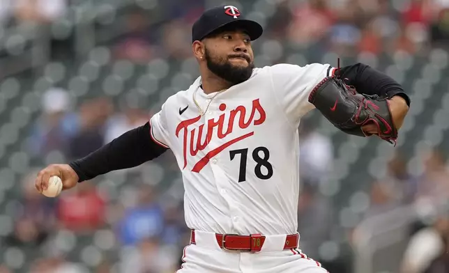 Minnesota Twins starting pitcher Simeon Woods Richardson (78) delivers during the second inning of a baseball game against the Detroit Tigers, Tuesday, July 2, 2024, in Minneapolis. (AP Photo/Abbie Parr)