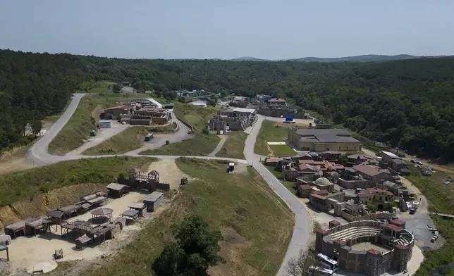 An airel view shows part of Bozdag's outdoor film studio, which features replicas of historic Ottoman and Byzantine castles and old Turkic tents in Istanbul, Turkey, Wednesday, June 12, 2024. (AP Photo/Khalil Hamra)