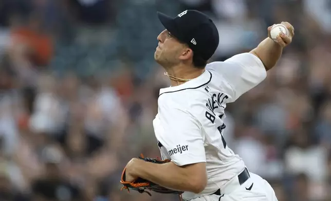 Detroit Tigers' Beau Brieske pitches against the Minnesota Twins during the ninth inning of a baseball game, Saturday, July 27, 2024, in Detroit. (AP Photo/Duane Burleson)