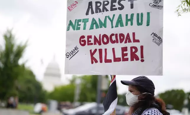 Demonstrators protest near the Capitol during a visit by Israeli Prime Minister Benjamin Netanyahu, Wednesday, July 24, 2024, in Washington. (AP Photo/Matt Slocum)