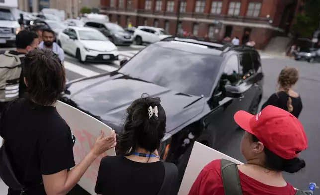 Protestors block traffic, Wednesday, July 24, 2024, in Washington, ahead of a scheduled visit by Israeli Prime Minister Benjamin Netanyahu at the US Capitol. (AP Photo/Mike Stewart)