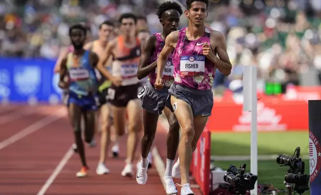Grant Fisher competes men's 5000-meter final run during the U.S. Track and Field Olympic Team Trials, Sunday, June 30, 2024, in Eugene, Ore. (AP Photo/George Walker IV)