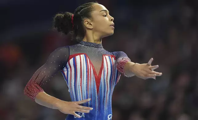 Hezly Rivera competes on the balance beam at the United States Gymnastics Olympic Trials on Friday, June 28, 2024, in Minneapolis. (AP Photo/Abbie Parr)