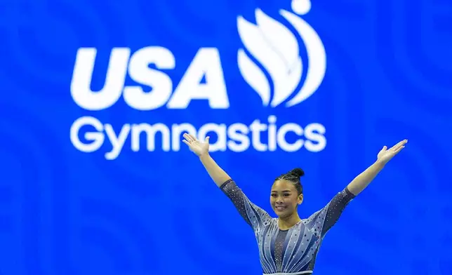Suni Lee competes in the floor exercise at the United States Gymnastics Olympic Trials on Sunday, June 30, 2024, in Minneapolis.(AP Photo/Abbie Parr)