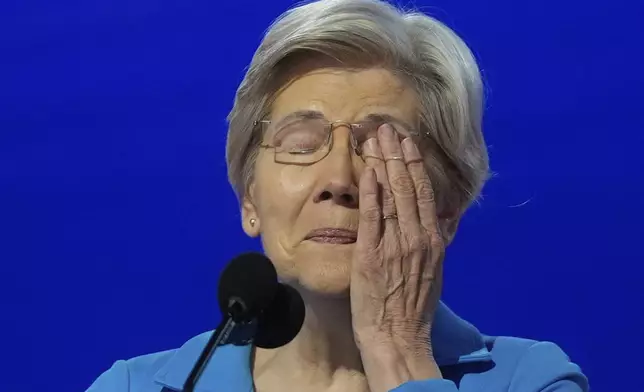 Sen. Elizabeth Warren, D-Mass., speaks during the Democratic National Convention Thursday, Aug. 22, 2024, in Chicago. (AP Photo/Erin Hooley)