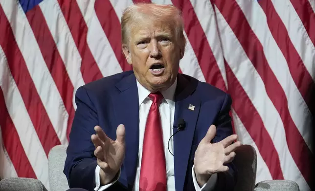 Republican presidential candidate former President Donald Trump speaks at the National Association of Black Journalists, NABJ, convention, Wednesday, July 31, 2024, in Chicago. (AP Photo/Charles Rex Arbogast)