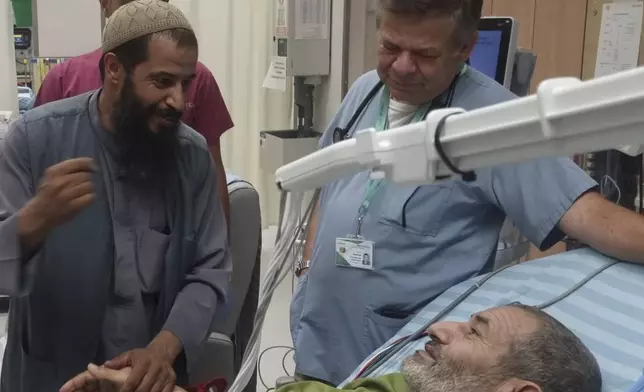 In this photo released by Soroka Medical Center on Tuesday, Aug. 27, 2024, Kaid Farhan Al-Qadi, 52, who was held hostage by Hamas militants in Gaza lies on a bed of the Soroka Medical Center in Beersheba, Israel. (Soroka Medical Center via AP)