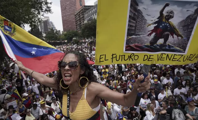 Venezuelan nationals protest against the official results that declared President Nicolas Maduro the winner of the July presidential election, in Mexico City, Saturday, Aug. 17, 2024. (AP Photo/Aurea Del Rosario)