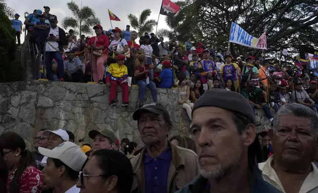 Supporters of President Nicolas Maduro gather for a government rally in Caracas, Venezuela, Saturday, Aug. 3, 2024. (AP Photo/Matias Delacroix)