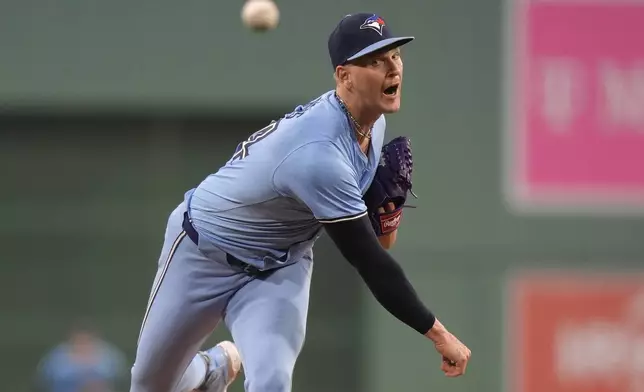 Toronto Blue Jays' Bowden Francis delivers a pitch to a Boston Red Sox batter in the first inning of a baseball game Thursday, Aug. 29, 2024, in Boston. (AP Photo/Steven Senne)