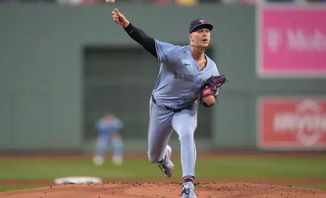 Toronto Blue Jays' Bowden Francis delivers a pitch to a Boston Red Sox batter in the first inning of a baseball game Thursday, Aug. 29, 2024, in Boston. (AP Photo/Steven Senne)