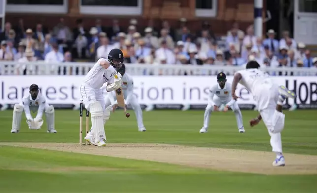 England's Ben Duckett bats during day one of the men's Test match between England and Sri Lanka, at Lord's, in London, Thursday, Aug. 29, 2024. (John Walton/PA via AP)