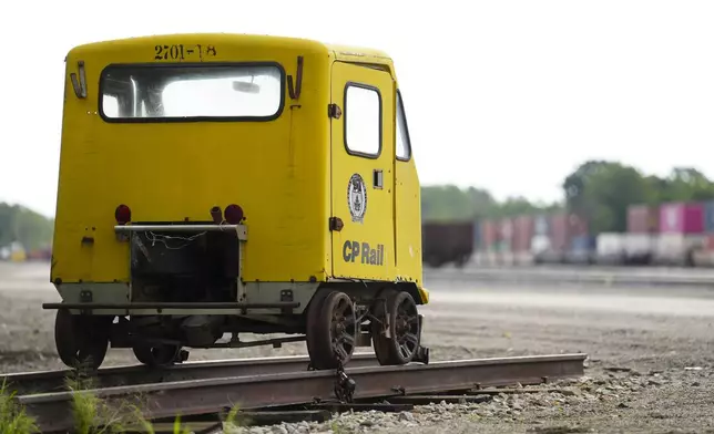 A old piece of rail equipment sits on display as trains sit idle at a Canadian Pacific Kansas City (CPKC) rail yard in Smiths Falls, Ont., on Thursday, Aug. 22, 2024. (Sean Kilpatrick /The Canadian Press via AP)