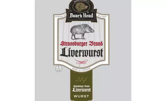 This image provided by the U.S. Department of Agriculture in July 2024 shows a label for Boar's Head liverwurst. The company recalled 7 million pounds of deli meats on July 30, 2024, expanding an initial recall on July 25 after a liverwurst sample collected in Maryland tested positive for listeria. (USDA via AP)