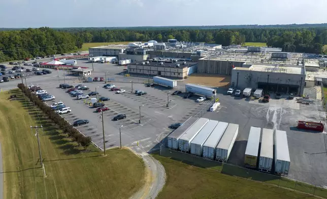 An aerial view of the Boar's Head processing plant Thursday Aug. 29, 2024, in Jarratt, Va. (AP Photo/Steve Helber)