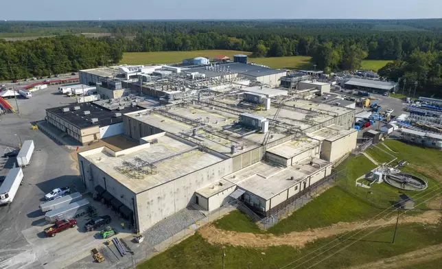 An aerial view of the Boar's Head processing plant that was tied to a deadly food poisoning outbreak Thursday Aug. 29, 2024, in Jarratt, Va. (AP Photo/Steve Helber)