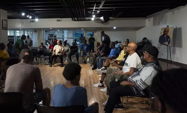 Panelists answer questions during a panel discussion on the candidacy of Vice President Kamala Harris during a Black Men Lab meeting, Monday, July 22, 2024, in Atlanta. (AP Photo/Stephanie Scarbrough)