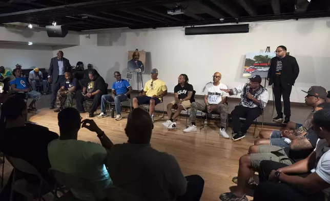 Cliff Albright of the Black Voters Matter Fund, a nonprofit voting rights organization, speaks during a panel discussion on the candidacy of Vice President Kamala Harris during a Black Men Lab meeting, Monday, July 22, 2024, in Atlanta. (AP Photo/Stephanie Scarbrough)