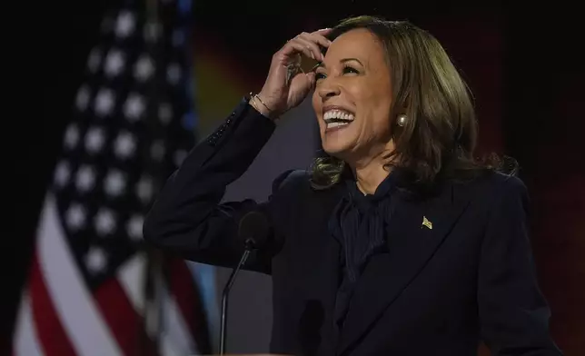 Democratic presidential nominee Vice President Kamala Harris speaks during the Democratic National Convention Thursday, Aug. 22, 2024, in Chicago. (AP Photo/Erin Hooley)