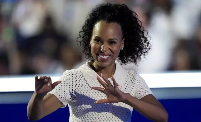 Kerry Washington speaks during the Democratic National Convention Thursday, Aug. 22, 2024, in Chicago. (AP Photo/Charles Rex Arbogast)