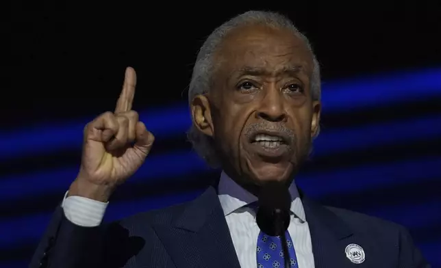 Al Sharpton speaks during the Democratic National Convention Thursday, Aug. 22, 2024, in Chicago. (AP Photo/Paul Sancya)