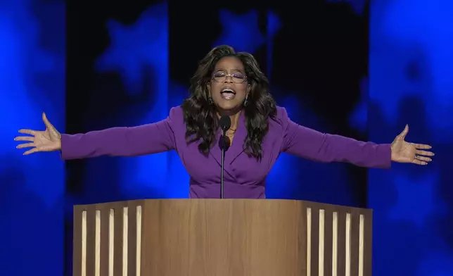 Oprah Winfrey speaks during the Democratic National Convention Wednesday, Aug. 21, 2024, in Chicago. (AP Photo/J. Scott Applewhite)