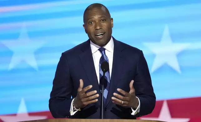 Tony West, former U.S. Assistant Attorney General and brother-in-law of Vice President Kamala Harris, speaks during the Democratic National Convention Wednesday, Aug. 21, 2024, in Chicago. (AP Photo/J. Scott Applewhite)