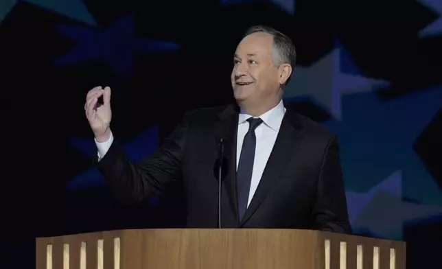 Second gentleman Douglas Emhoff speaking at the Democratic National Convention Tuesday, Aug. 20, 2024, in Chicago. (AP Photo/J. Scott Applewhite)