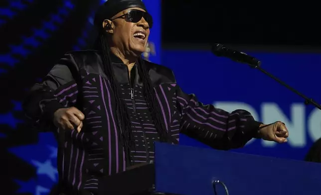 Stevie Wonder performs during the Democratic National Convention Wednesday, Aug. 21, 2024, in Chicago. (AP Photo/Erin Hooley)