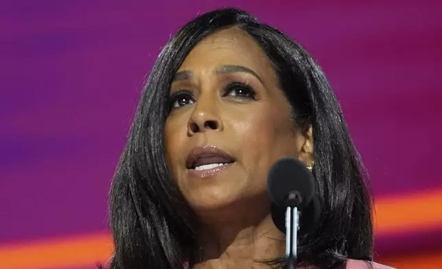 Maya Harris, sister of Democratic presidential nominee Vice President Kamala Harris, speaks during the Democratic National Convention Thursday, Aug. 22, 2024, in Chicago. (AP Photo/Paul Sancya)