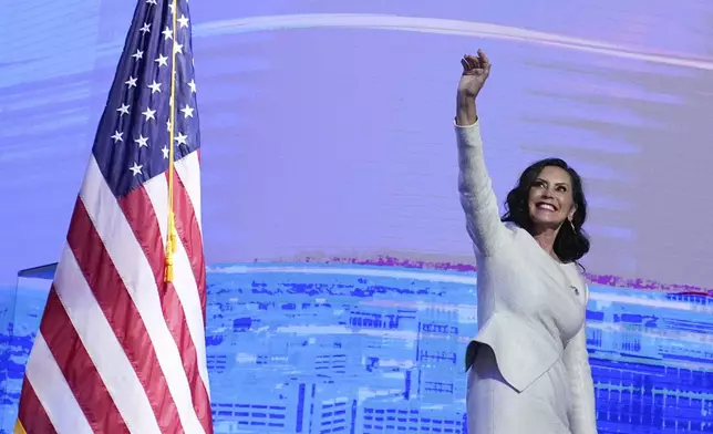 Michigan Gov. Gretchen Whitmer speaks during the Democratic National Convention Thursday, Aug. 22, 2024, in Chicago. (AP Photo/Brynn Anderson)