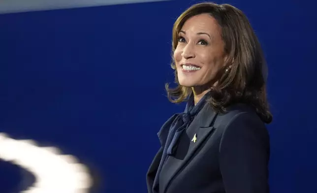 Democratic presidential nominee Vice President Kamala Harris speaks during the Democratic National Convention Thursday, Aug. 22, 2024, in Chicago. (AP Photo/Charles Rex Arbogast)