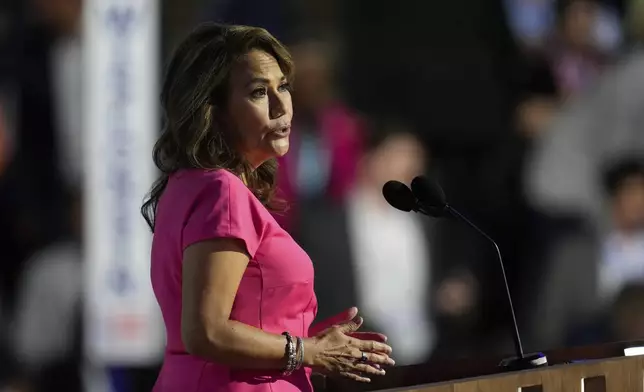 Rep. Veronica Escobar, D-Texas, speaks during the Democratic National Convention Wednesday, Aug. 21, 2024, in Chicago. (AP Photo/Paul Sancya)