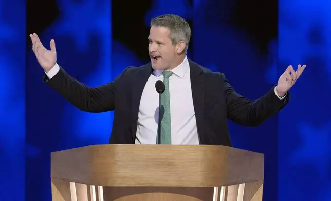 Former Republican Rep. Adam Kinzinger of Illinois speaks during the Democratic National Convention Thursday, Aug. 22, 2024, in Chicago. (AP Photo/J. Scott Applewhite)