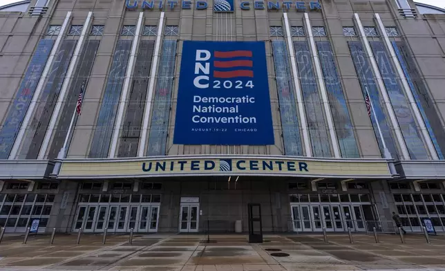 Work continues at the United Center before the upcoming Democratic National Convention, Thursday, Aug. 15, 2024, in Chicago. (AP Photo/Alex Brandon)