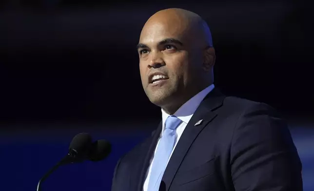 Rep. Colin Allred, D-Texas, speaks during the Democratic National Convention Thursday, Aug. 22, 2024, in Chicago. (AP Photo/Paul Sancya)