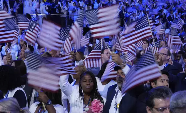 Delegates cheer during the Democratic National Convention Thursday, Aug. 22, 2024, in Chicago. (AP Photo/Paul Sancya)