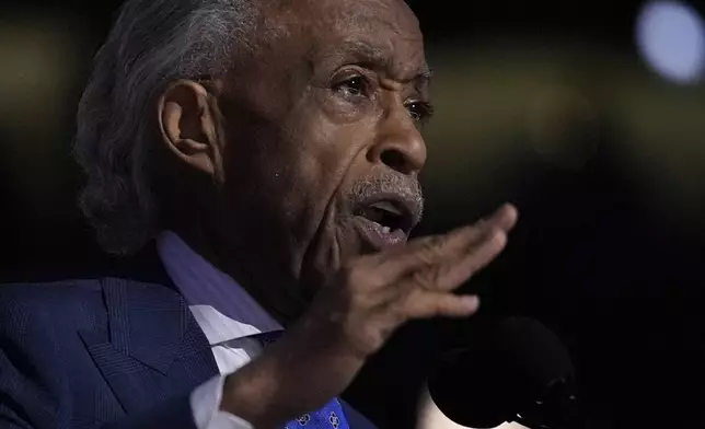 Al Sharpton speaks during the Democratic National Convention Thursday, Aug. 22, 2024, in Chicago. (AP Photo/Brynn Anderson)