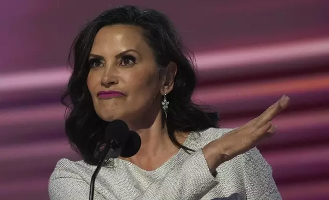 Michigan Gov. Gretchen Whitmer speaks during the Democratic National Convention Thursday, Aug. 22, 2024, in Chicago. (AP Photo/Erin Hooley)