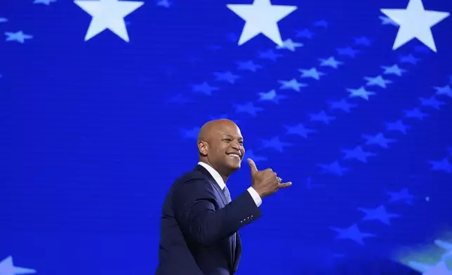 Maryland Gov. Wes Moore speaks during the Democratic National Convention Wednesday, Aug. 21, 2024, in Chicago. (AP Photo/Brynn Anderson)