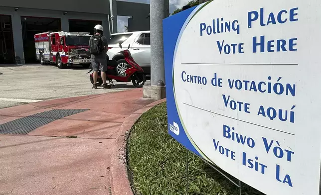 A polling place is shown for Florida's primary election, Tuesday, Aug. 20, 2024, inside the Indian Creek Fire Station in Miami Beach, Fla. (AP Photo/Wilfredo Lee)