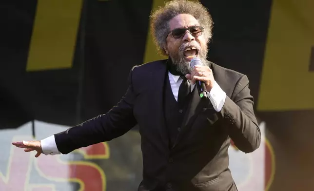 FILE - Scholar and activist Cornel West, who is running for U.S. president as a third-party candidate in 2024, speaks on Saturday, July 15, 2023, in Los Angeles. (AP Photo/Damian Dovarganes, File)