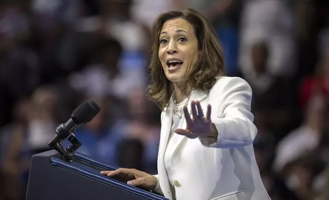 Democratic presidential nominee Vice President Kamala Harris speaks at a campaign rally Thursday, Aug. 29, 2024, in Savannah, Ga. (AP Photo/Stephen B. Morton)