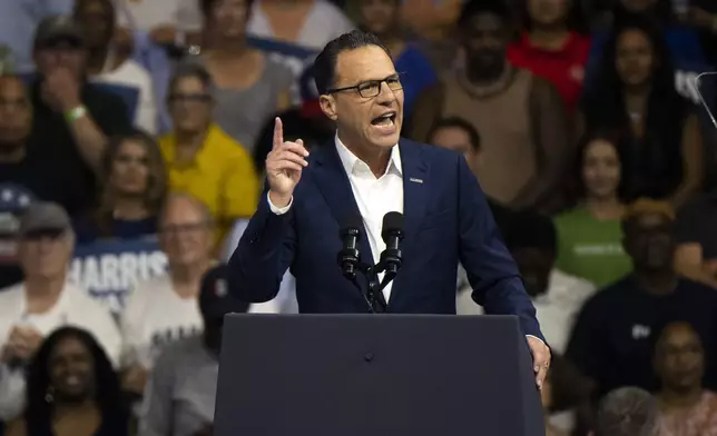 Pennsylvania Gov. Josh Shapiro speaks before Democratic presidential nominee Vice President Kamala Harris and her running mate Minnesota Gov. Tim Walz during a campaign event in Philadelphia, Tuesday, Aug. 6, 2024. (AP Photo/Joe Lamberti)