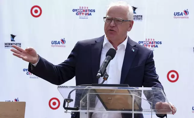 FILE - Minnesota Gov. Tim Walz speaks at a press conference, June 24, 2024, in Minneapolis. (AP Photo/Abbie Parr, File)