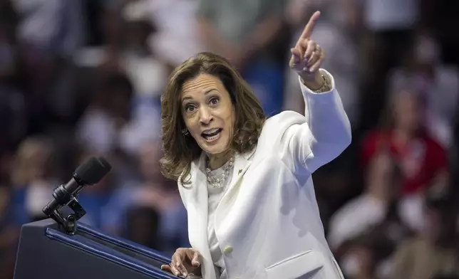 Democratic presidential nominee Vice President Kamala Harris speaks at a campaign rally Thursday, Aug. 29, 2024, in Savannah, Ga. (AP Photo/Stephen B. Morton)