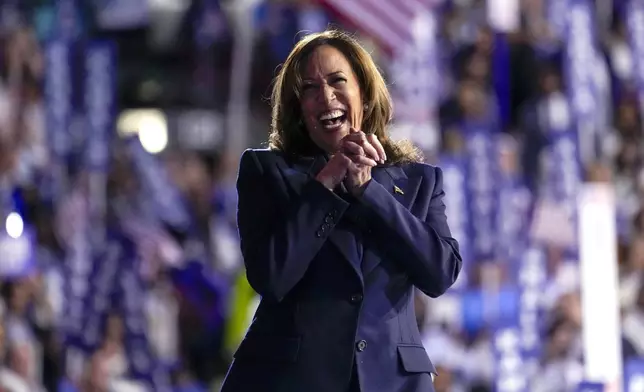 FILE - Democratic presidential nominee Vice President Kamala Harris appears on stage during the Democratic National Convention, Aug. 22, 2024, in Chicago. (AP Photo/Jacquelyn Martin, File)